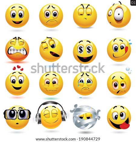 Vector set of smiley icons with different face expression