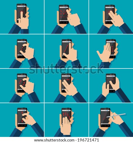 Cloud computing concept, vector flat illustration. Hands holding smartphone connecting to the cloud