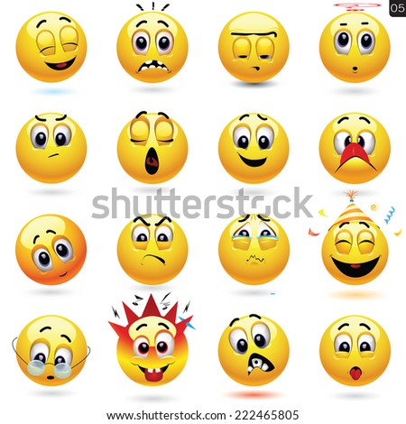 Vector set of smiling ball icons with different face expression