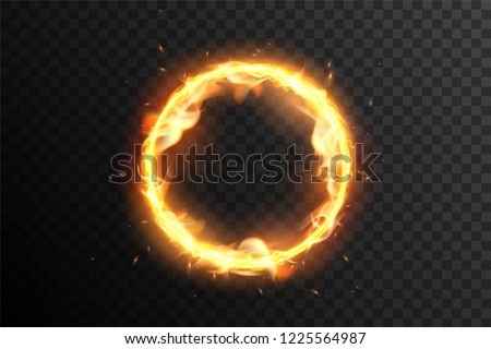 Fire circle. Ring of fire flame. Round fiery frame.