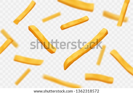 Falling French fries on isolated background. Imagine de stoc © 