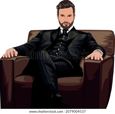 Godfather mafia boss sitting on brown sofa with arms at side vector design