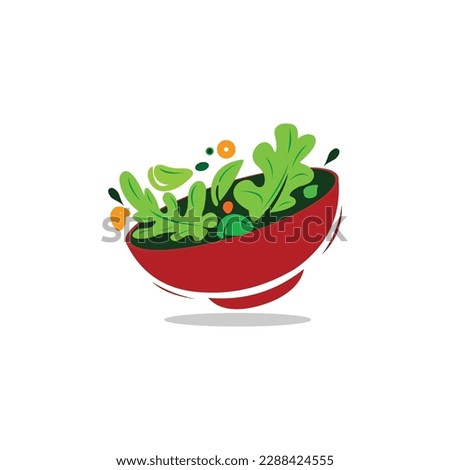 vector ilustration of green salad in red bowl