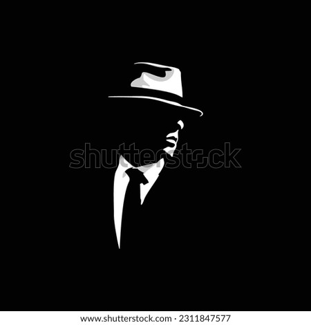 vector illustration of a silhouette of a business man in a suit wearing a cowboy hat