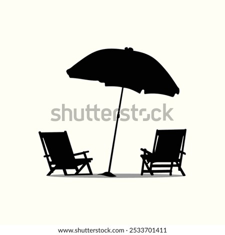 Illustration silhouette of two chair and umbrella beach