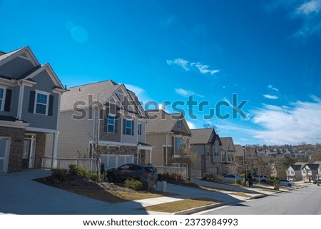 Image, Stock Photo Steep street with wooden entrance door and left street sign, La Orotava, Tenerife, Canary Islands, Spain