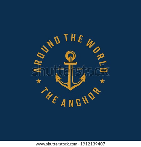 Emblem of Ship Anchor Logo Vector Vintage , Illustration Design of Ocean Concept with Boat Anchor