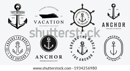Set Bundle of Anchor Ship Yacht Luxury Badge Vector Logo, Illustration Vintage Design of Water Transportation Concept