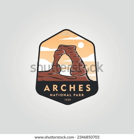 badge of arches national park logo vector vintage design, illustration of sandstone, us national park services