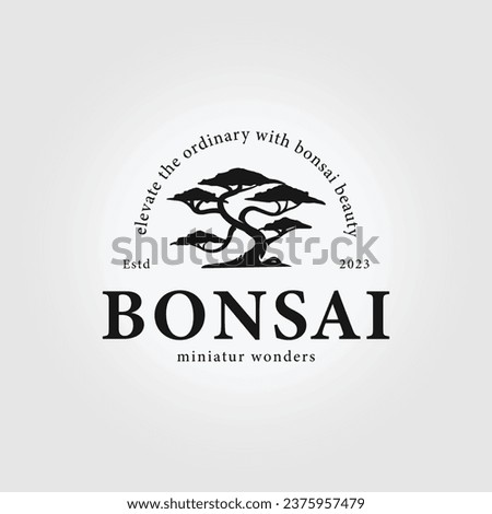 Vintage Bonsai Tree Logo Design Inspiration. Vector illustration of aesthetic bonsai. Bonsai tree from Chinese and Japanese culture brand identity for Hotel branding.