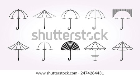 minimalist umbrella line art logo icon template bundle set. parasol illustration design on the beach