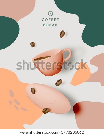 Coffee break background with coffee cup and pastel color scheme