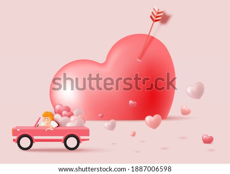 Happy Valentine's day with cute cupid and 3d art style vector illustration