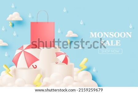 Cute umbrella for monsoon season sale with pastel color scheme and 3d realistic style vector illustration
