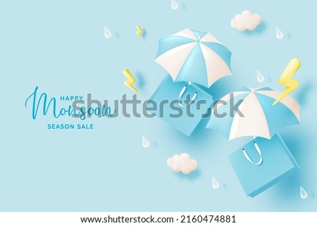 Cute umbrella for monsoon season with pastel color scheme and paper art style vector illustration