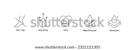 non slip, fast drying, cozy, non absorbent, abosrbent icon vector illustration 