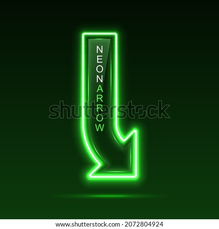 Neon pointer arrow with vertical text. Direction indicator.