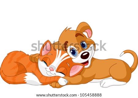 Best Friends Cute Dog And Cat Stock Vector Illustration 105458888 ...