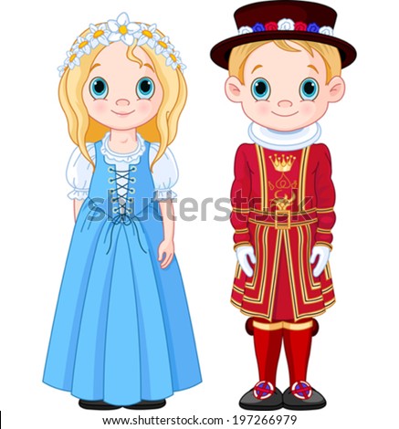 Boy and Girl in UK folk costumes.