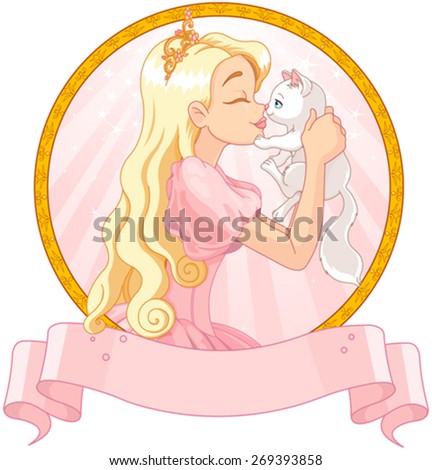 Fairytale Princess is kissing a white cat