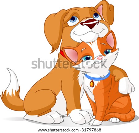 Great Illustration Of A Cute Dog Hugging A Cat - 31797868 : Shutterstock