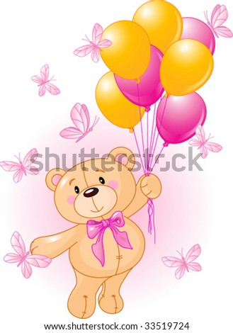 Girl Teddy Bear Hanging From A Balloons Stock Vector Illustration ...