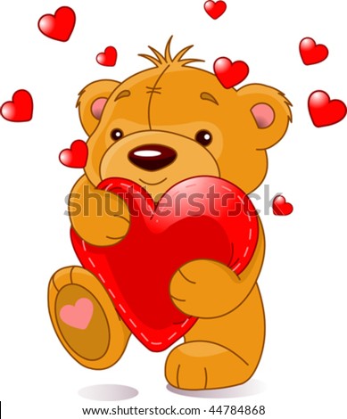 Very Cute Teddy Bear With Red Heart, Isolated On The White Stock Vector ...