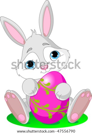 Vector Illustration Of Cute Easter Bunny Holding Easter Egg - 47556790 ...