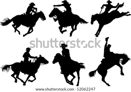 Cowboys On Horses Silhouettes On A White Background. Stock Vector ...