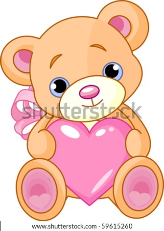 Illustration Of Cute Little Teddy Bear Holding Pink Heart. - 59615260 ...