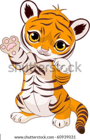 Illustration Of Cute Playful Tiger Cub Waving Hello - 60939031 ...