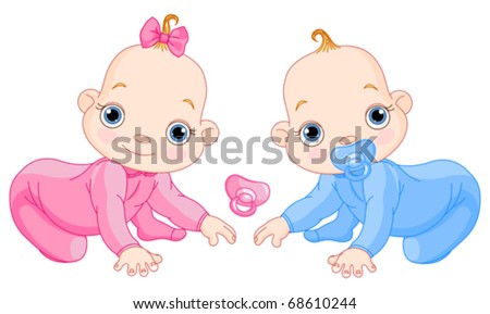 Illustration Of Creeping Baby Twins. You Can Easily Add Or Remove The ...