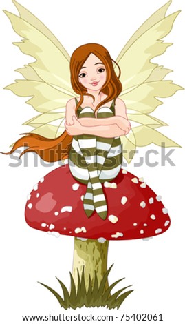 Illustration Of Forest Fairy Sitting On Mushroom - 75402061 : Shutterstock