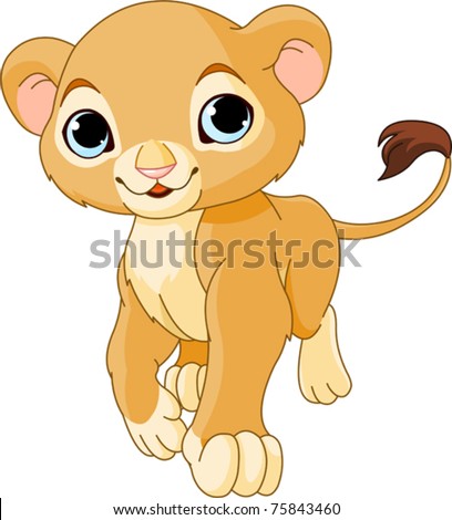 Walking Cute Lion Cub Of A White Background Stock Vector Illustration ...