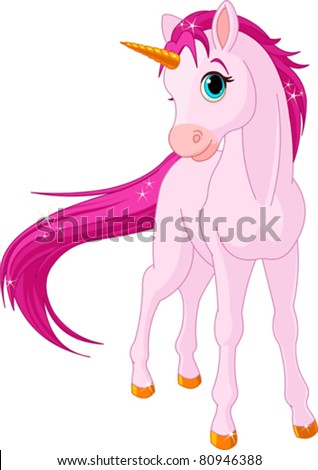 Standing Beautiful Baby Unicorn Stock Vector Illustration 80946388 ...