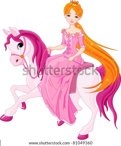 Beautiful Princess With Pink Dress Riding Horse Stock Vector ...