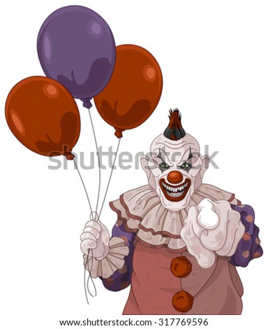 The Scary Clown Holds Balloons Stock Vector 317769596 : Shutterstock