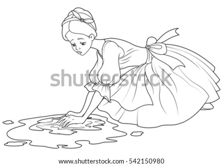 Sad Cinderella Washes The Floor With Rag