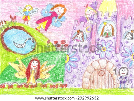 Fairy of a tale, princess, prince. Children drawing
