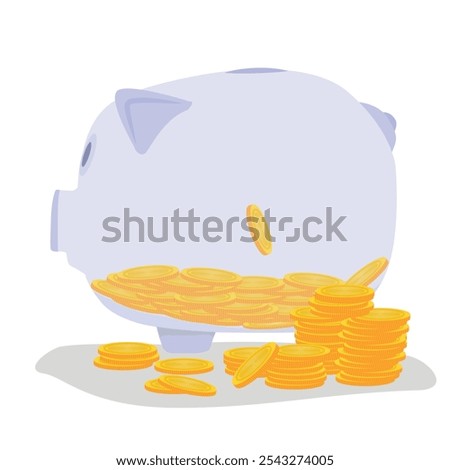 Coins fill a piggy bank in a bright vector illustration, representing growth, savings, and financial stability in a fun design.