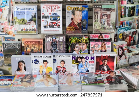 BANGKOK THAILAND - 12 DEC 2014 : Sample of Magazines sell in a book store on December 12, 2014 in Bangkok,Thailand.