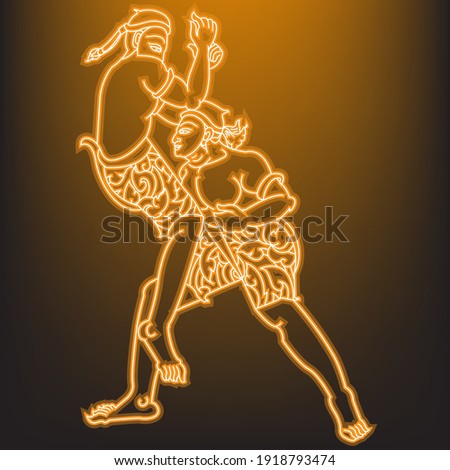 Neon muay thai on black background. This style is called Break the neck of an elephant.
Thai language is called Hak Kor Chang Erawan. 