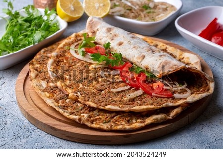 Turkish foods; Turkish pizza -Lahmacun