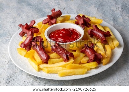 French fries and sausage fries platter (Turkish name; patates ve sosis kizartmasi) Zdjęcia stock © 