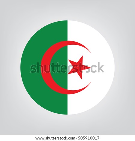 Algeria flag circle on gray  background.