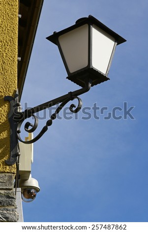 Old Lamp with CCTV Video Camera