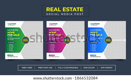 Real Estate Social Media Post Template, Editable Corporate Elegant Home, Social Media Banners,  Sale Social Media Promotion, Multi Color Variant Square Flyer Template.
