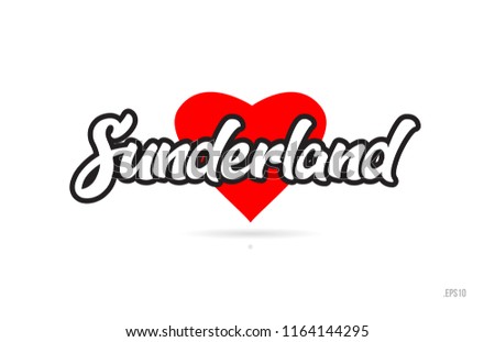 sunderland city text design with red heart typographic icon design suitable for touristic promotion