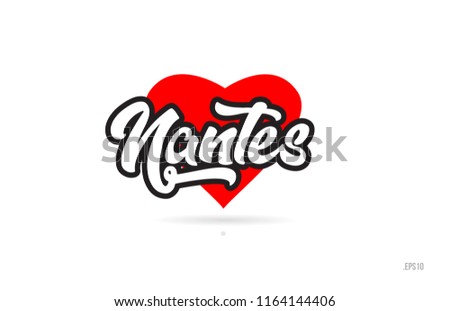 nantes city text design with red heart typographic icon design suitable for touristic promotion