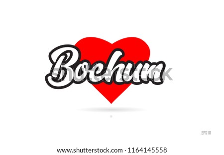 bochum city text design with red heart typographic icon design suitable for touristic promotion